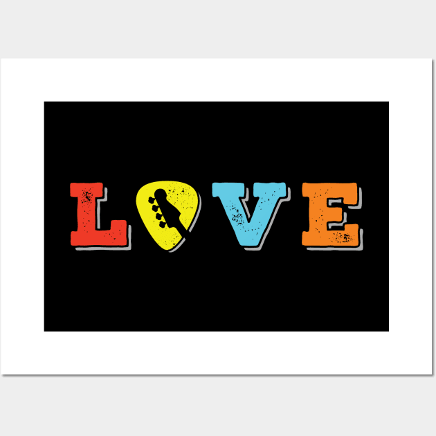 Love Bass Guitar Pick Colorful Theme Wall Art by nightsworthy